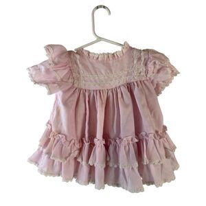 Miniature Martha Pink White M dress heart buttons ruffles USA "We're Fussy"